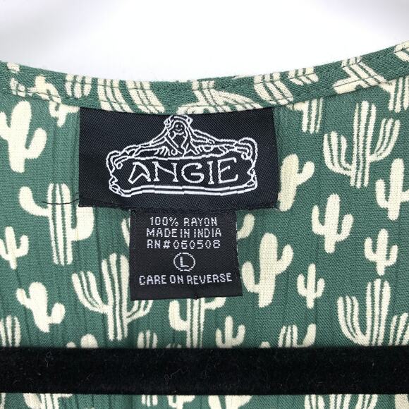 Angie Cutout Short Sleeve Mini Dress Womens Size Large Green Cream Cactus Print - Picture 5 of 5